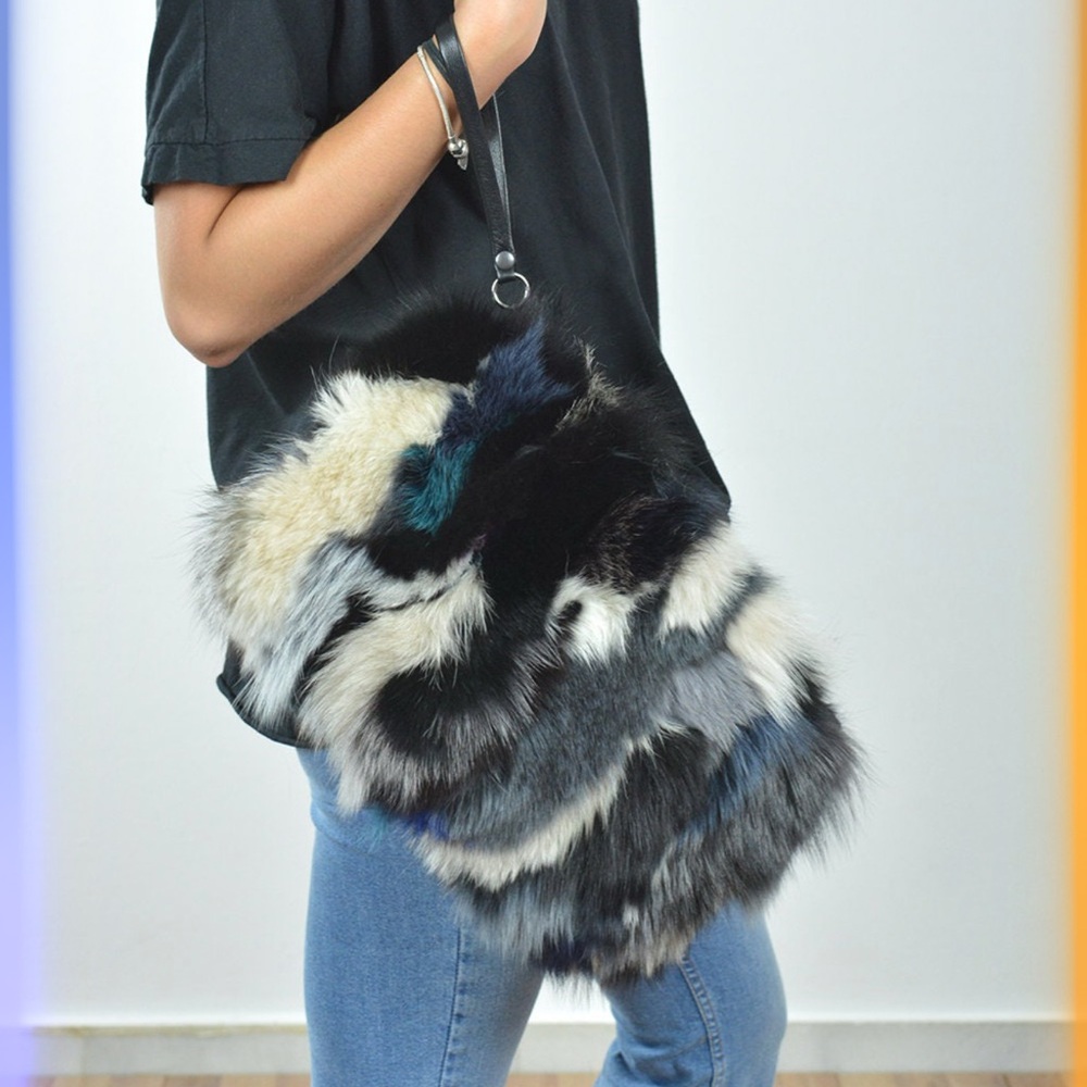 💯 Real fox fur clutch bag .